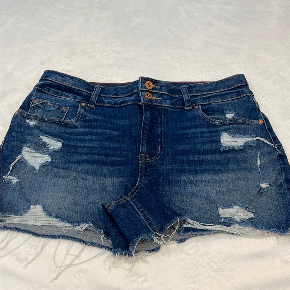 Edgely WOMENS size 12  High Rise Shortie Blue Distressed Jean Shorts